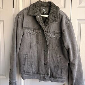 Forever 21 Men's Charcoal Sherpa-Lined Jacket